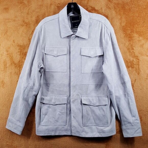 BLANK NYC Jacket Mens Small Gray Goatskin Suede Snap Button Utility Barn $398 - Picture 1 of 9